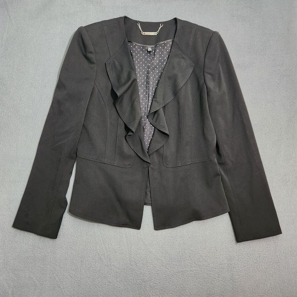 WHBM Women 6P Black Ruffled Blazer Jacket